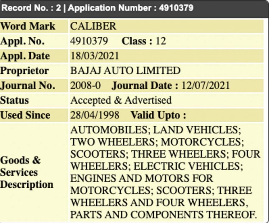 bajaj caliber