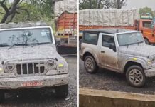 महिंद्रा Thar 3-Door फेसलिफ्ट टेस्टिंग के दौरान फिर दिखी, डिजाइन में होंगे बदलाव Mahindra Thar 3 Door Facelift